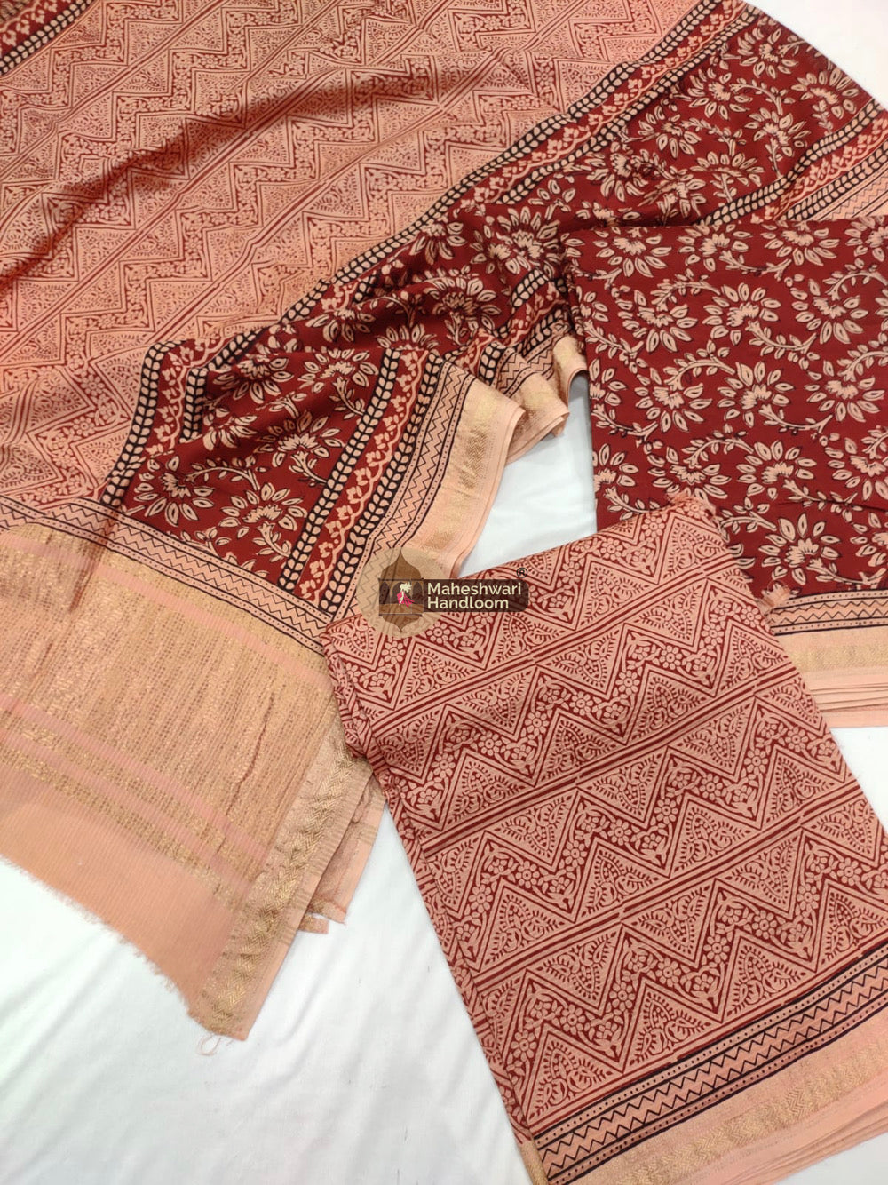 Red Maheshwari Bagh Print Suit set - 03