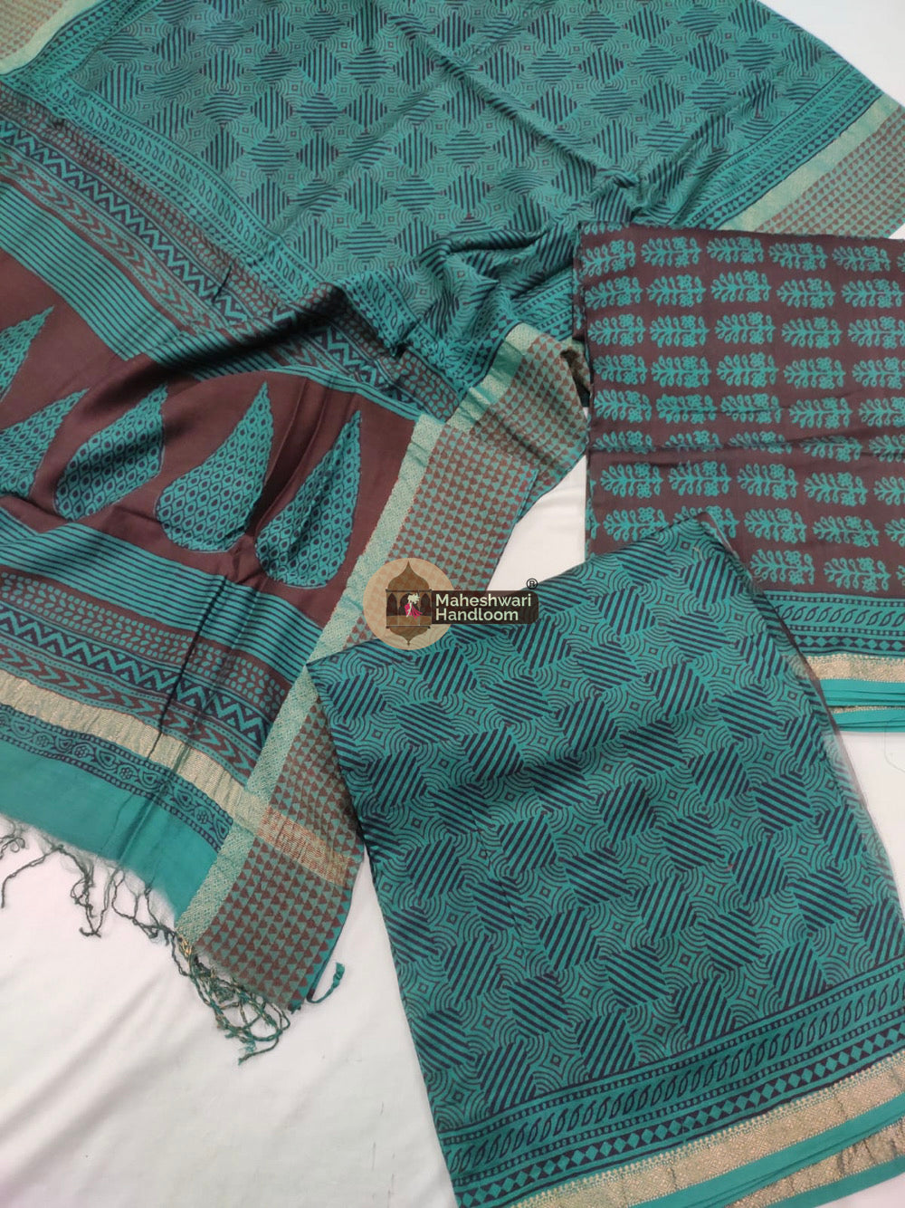 Ocean Blue Maheshwari Bagh Print Suit set - 23