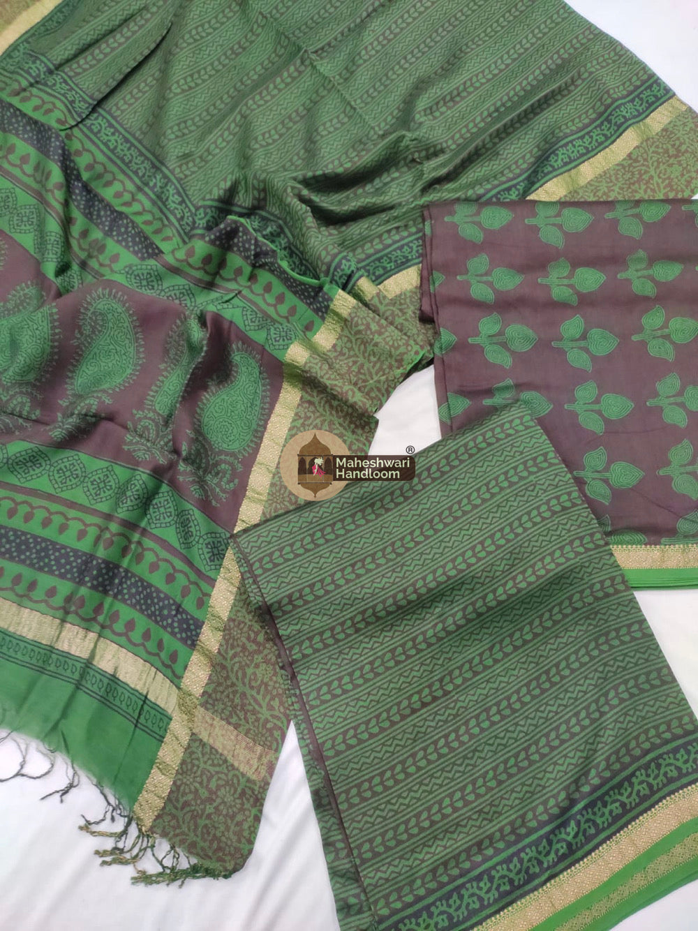 Green Maheshwari Bagh Print Suit set - 31
