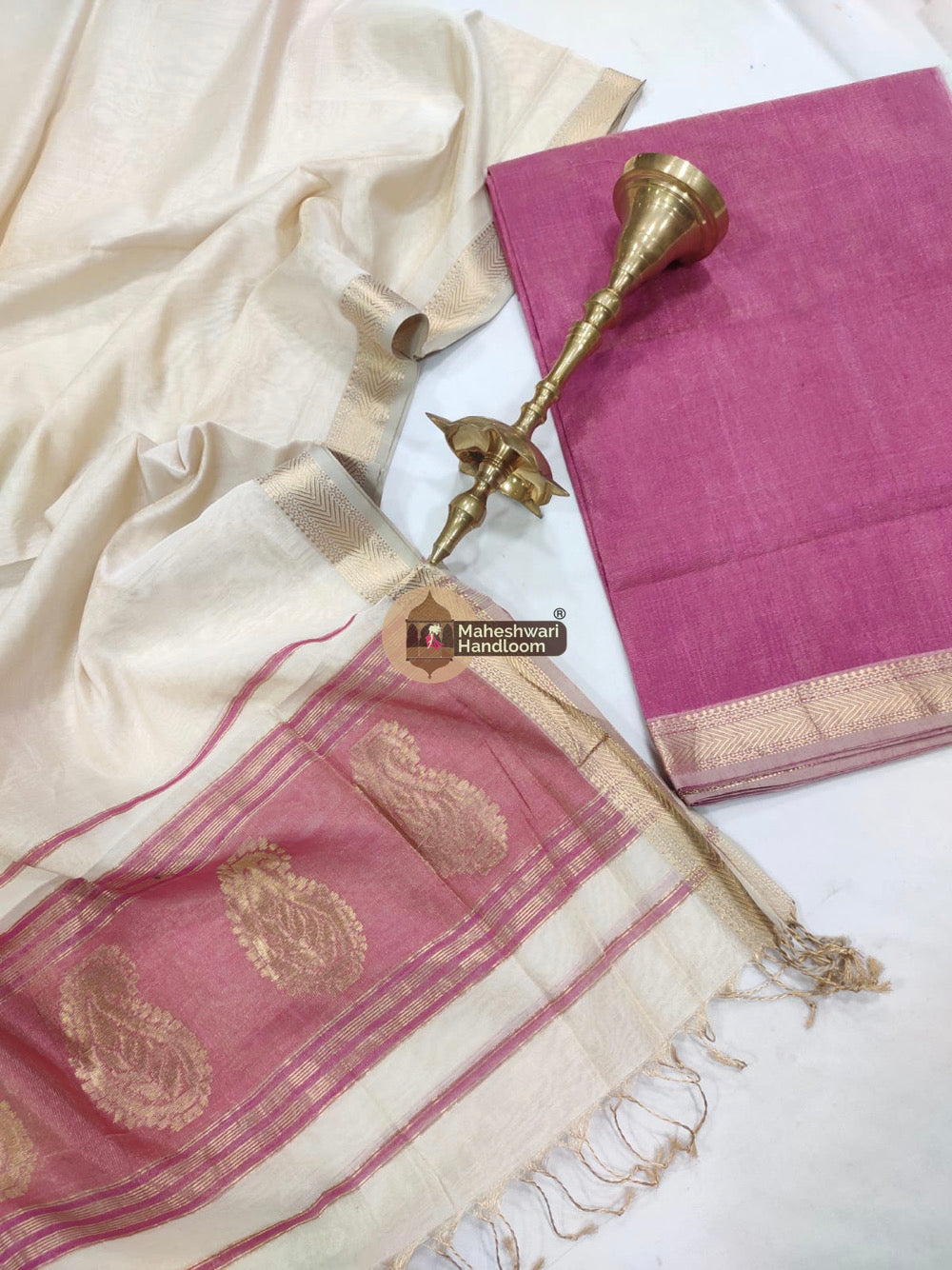 Maheshwari Pink Tissue Top Dupatta Suits