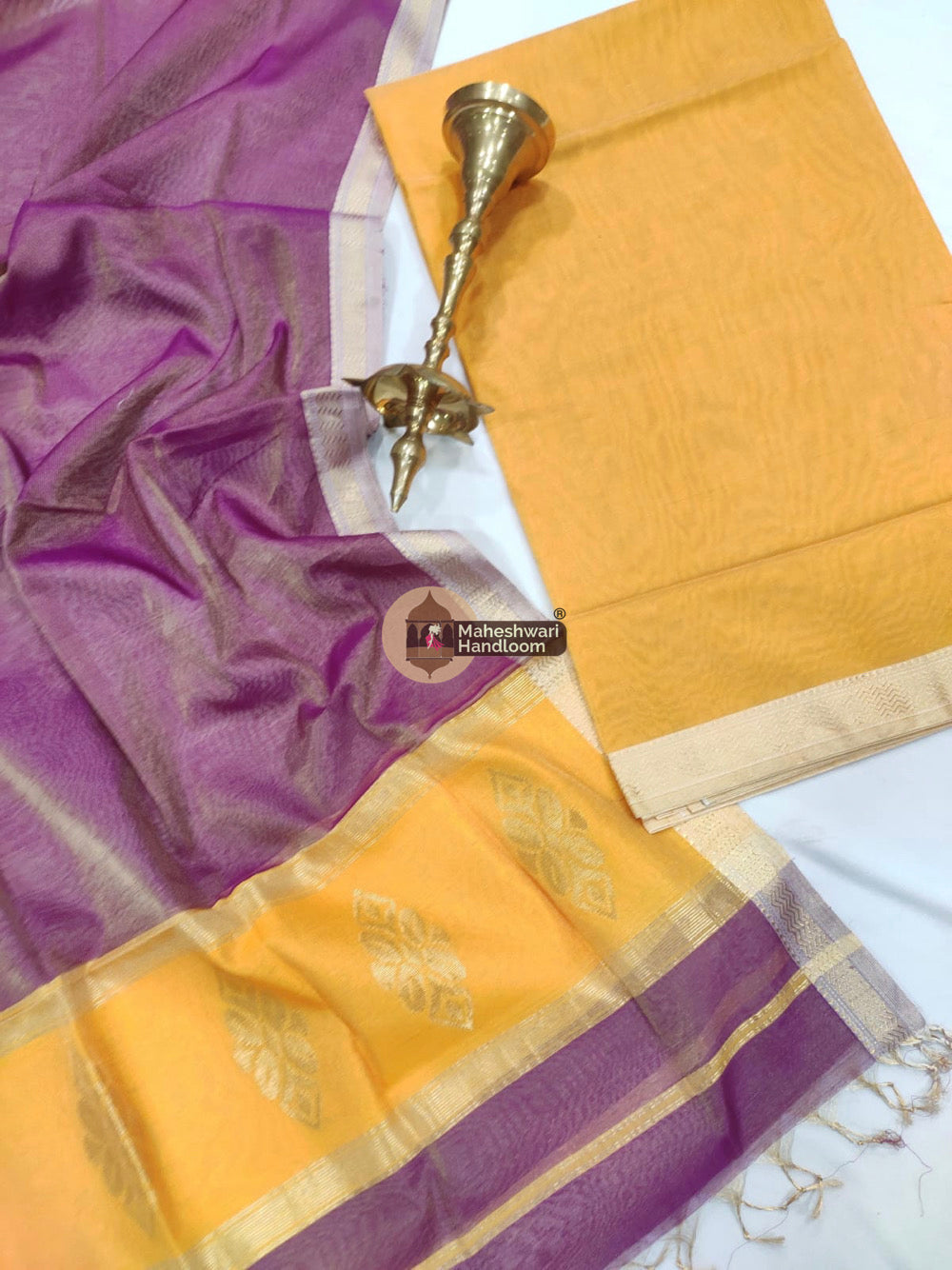 Maheshwari Purple Yellow Tissue Top Dupatta Suits
