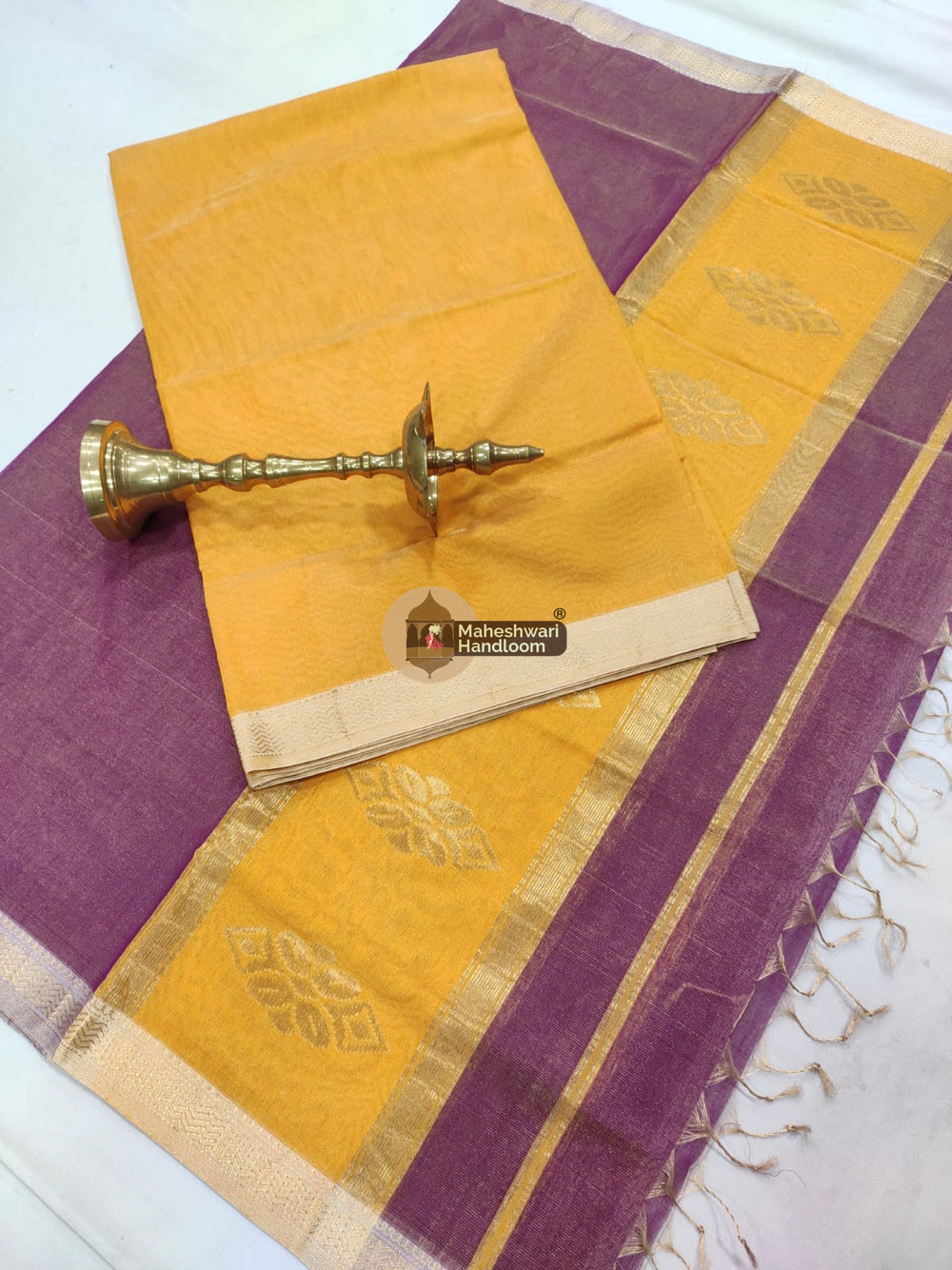 Maheshwari Purple Yellow Tissue Top Dupatta Suits