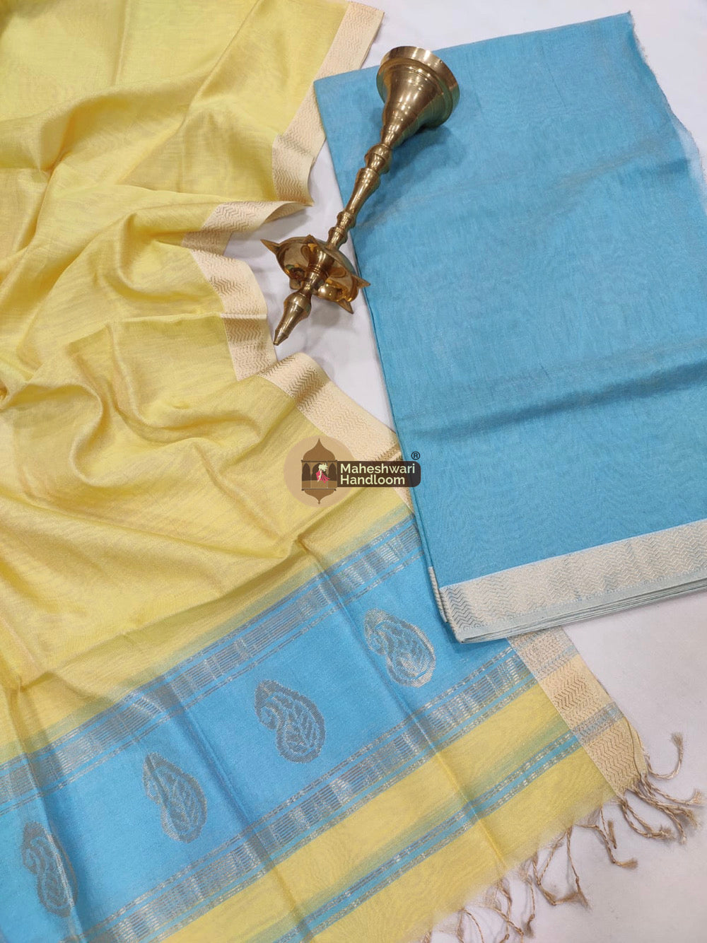 Maheshwari Blue Yellow Tissue Top Dupatta Suits