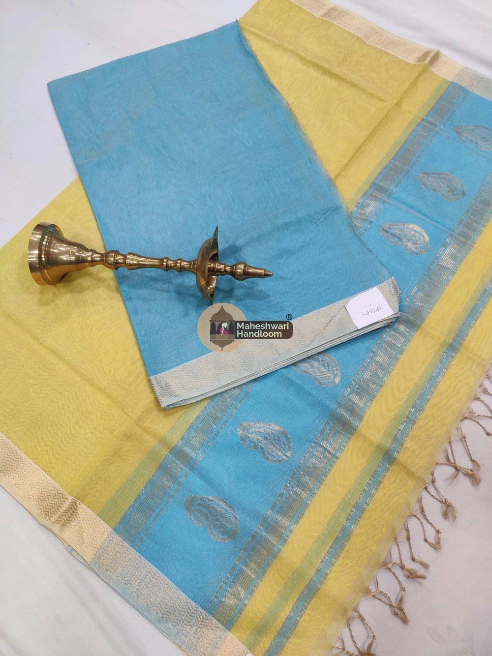 Maheshwari Blue Yellow Tissue Top Dupatta Suits - 06