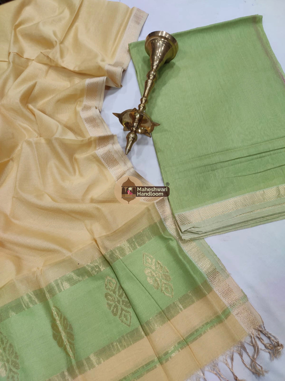 Maheshwari Pista Green Tissue Top Dupatta Suits