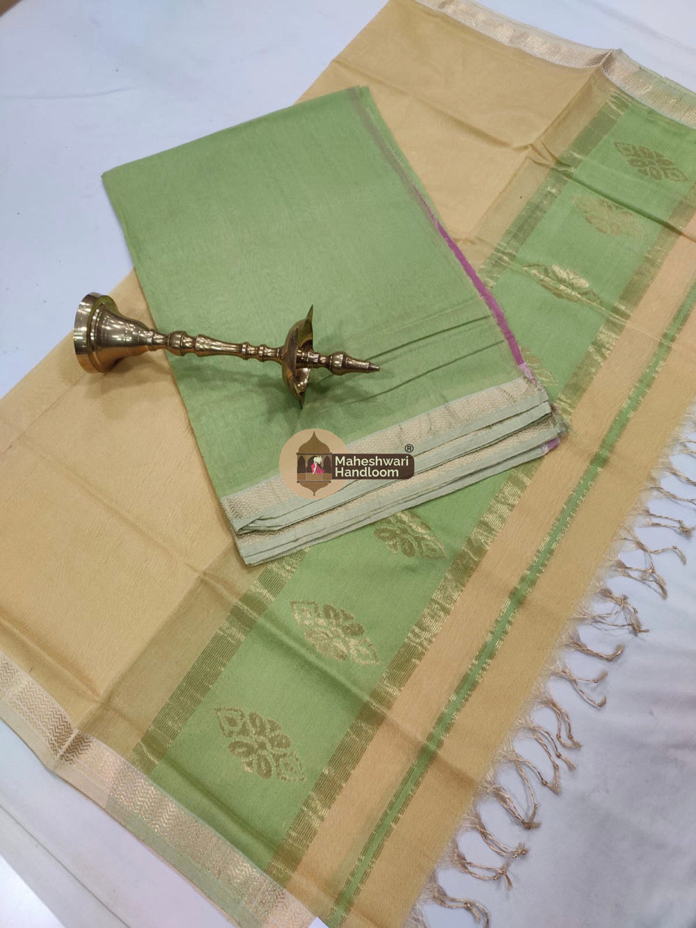 Maheshwari Pista Green Tissue Top Dupatta Suits