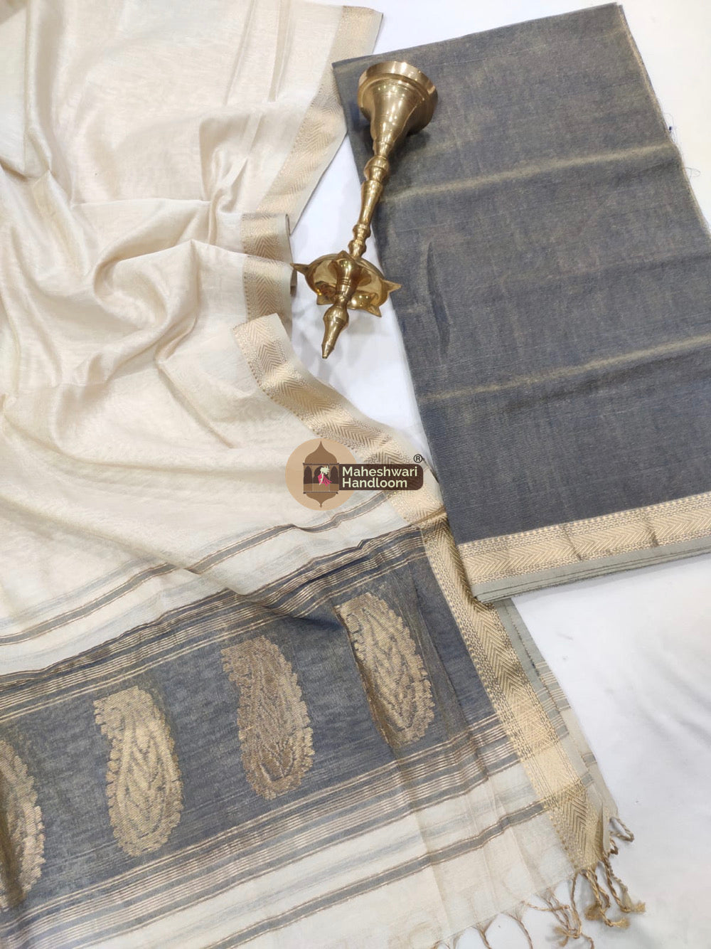 Maheshwari Grey White Tissue Top Dupatta Suits