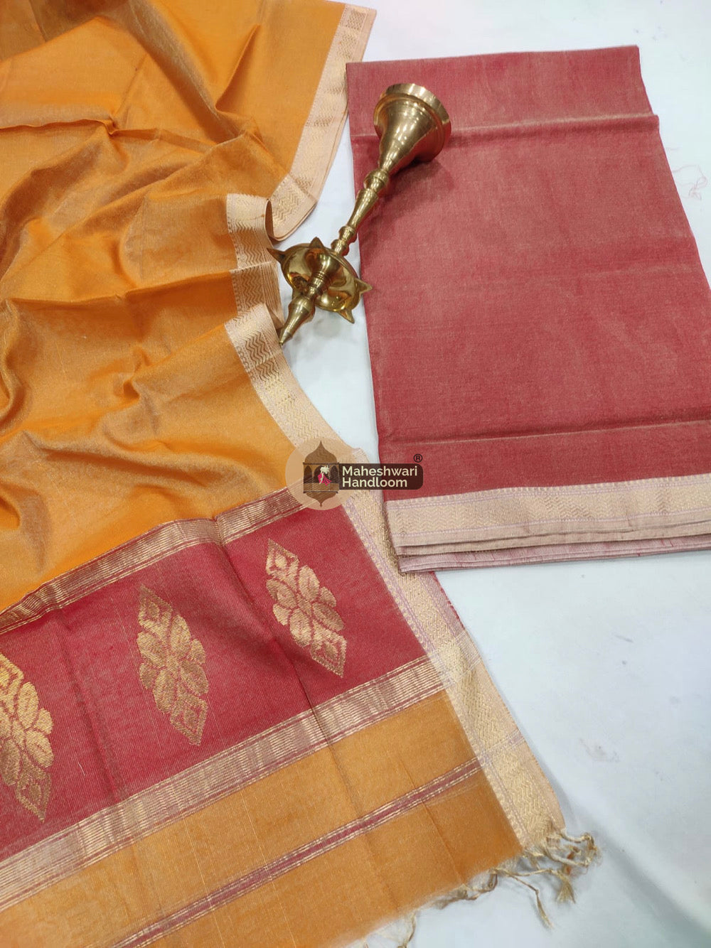 Maheshwari Red Yellow Tissue Top Dupatta Suits