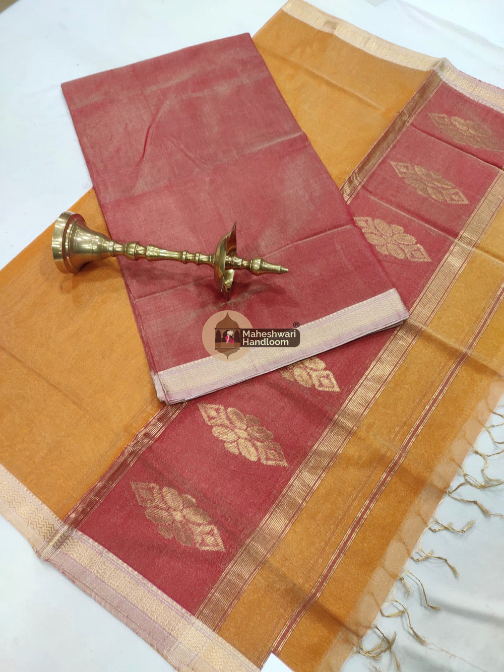 Maheshwari Red Yellow Tissue Top Dupatta Suits