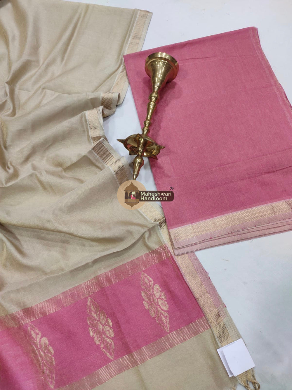 Maheshwari Pink Beige Tissue Top Dupatta Suits