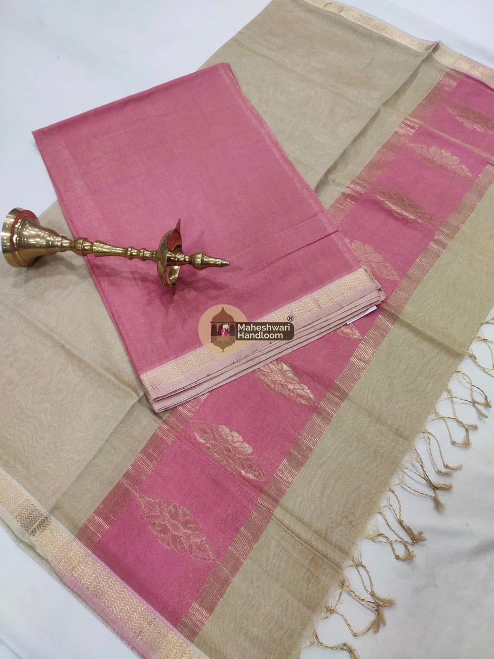 Maheshwari Pink Beige Tissue Top Dupatta Suits