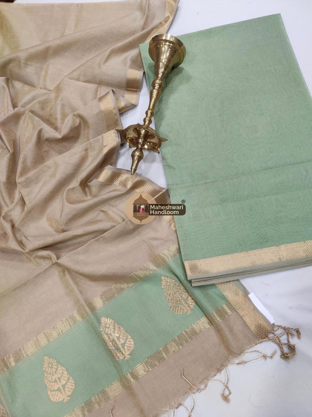 Maheshwari Pista Tissue Top Dupatta Suits - 01