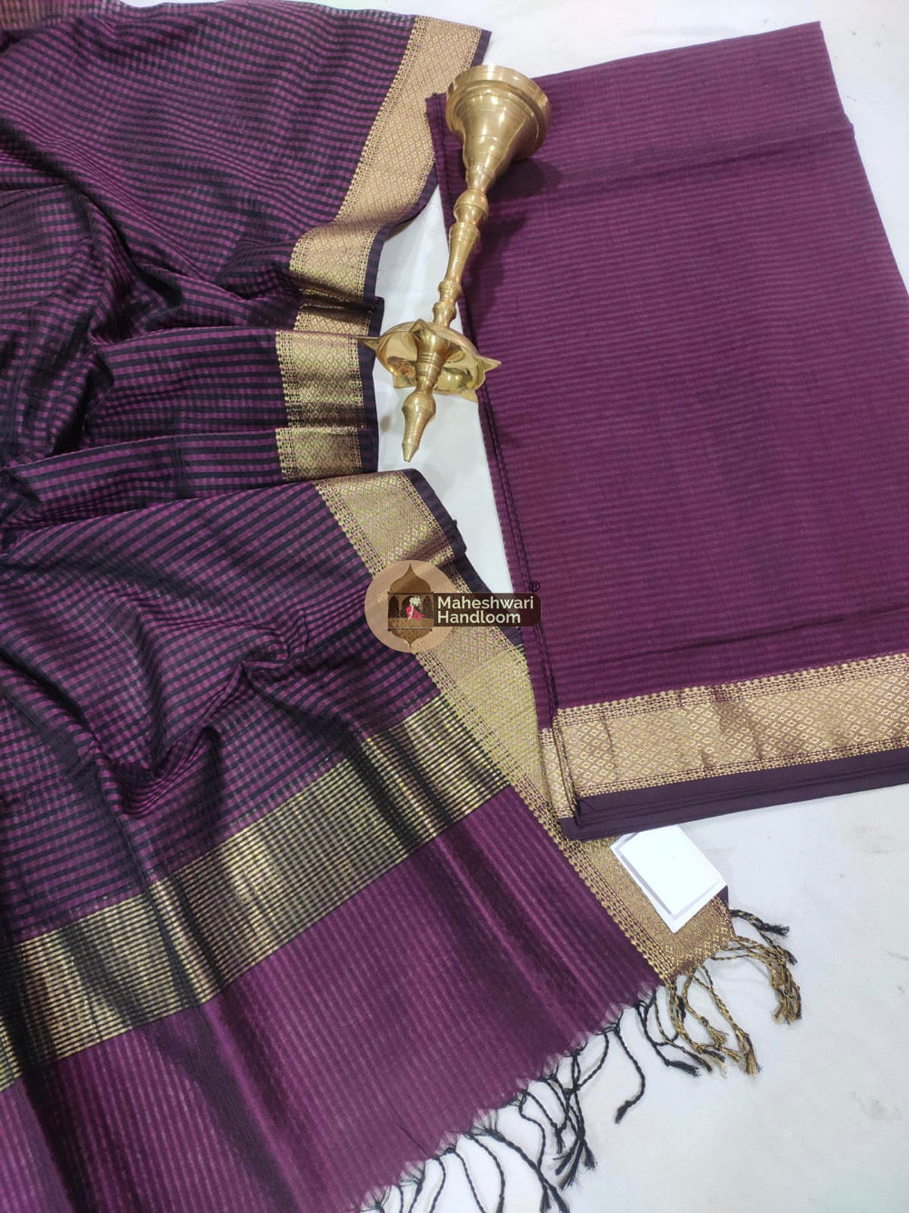 Maheshwari Dark Purple Checks Top Dupatta Suits 