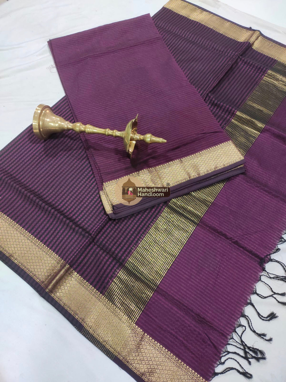 Maheshwari Dark Purple Checks Top Dupatta Suits 