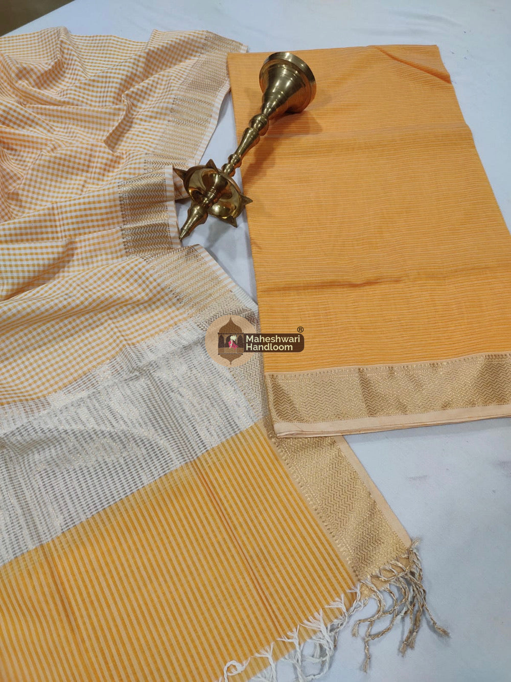 Maheshwari Yellow Checks Top Dupatta Suits