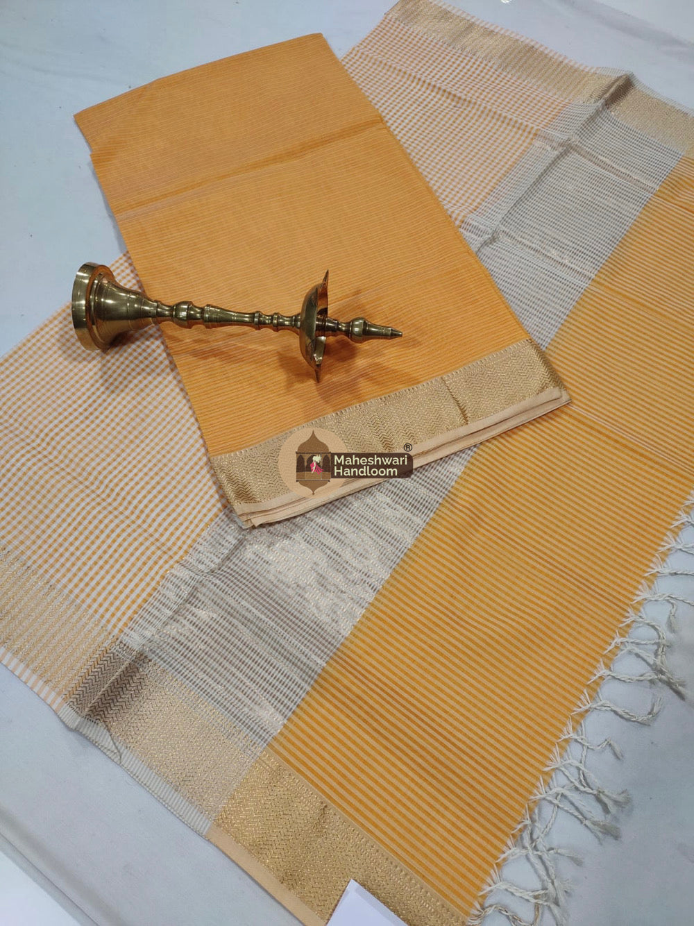 Maheshwari Yellow Checks Top Dupatta Suits