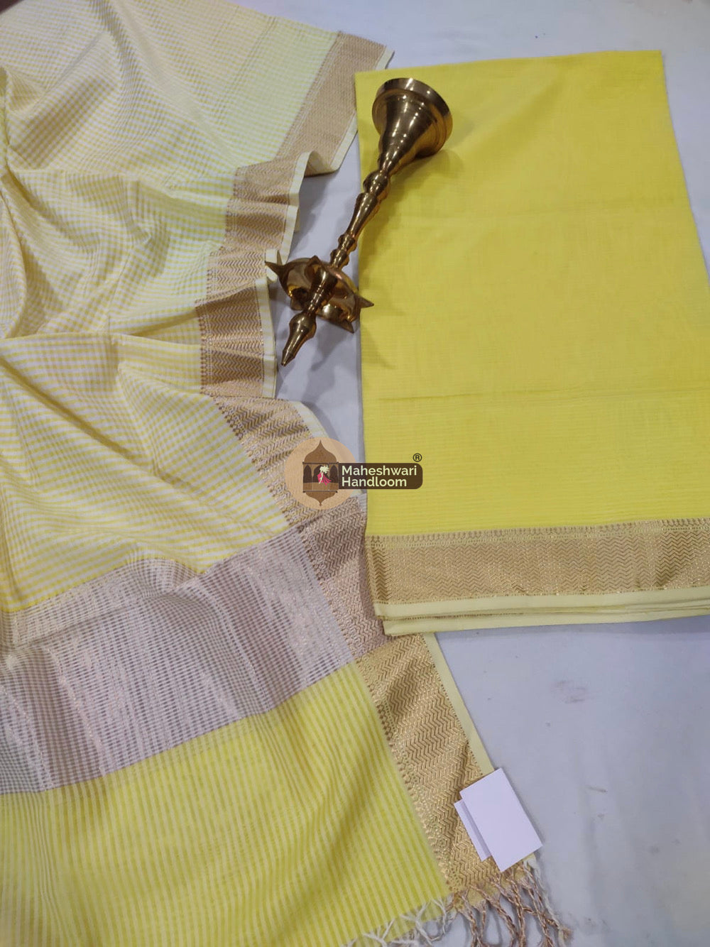 Maheshwari Lemon Yellow Checks Top Dupatta Suits