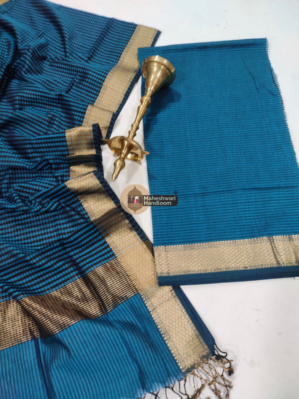 Maheshwari Blue Checks Top Dupatta Suits - 09