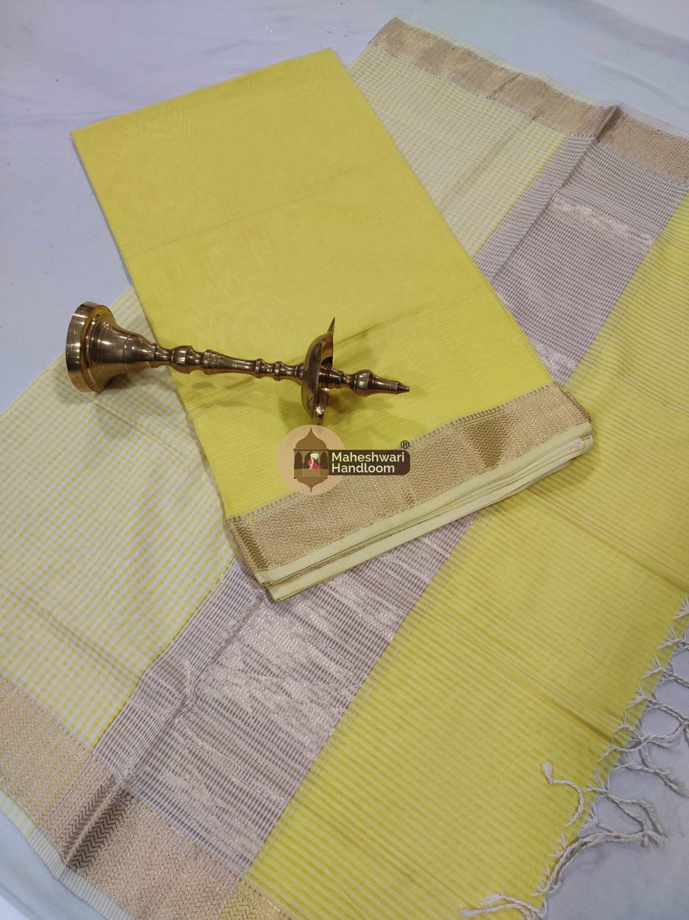 Maheshwari Lemon Yellow Checks Top Dupatta Suits