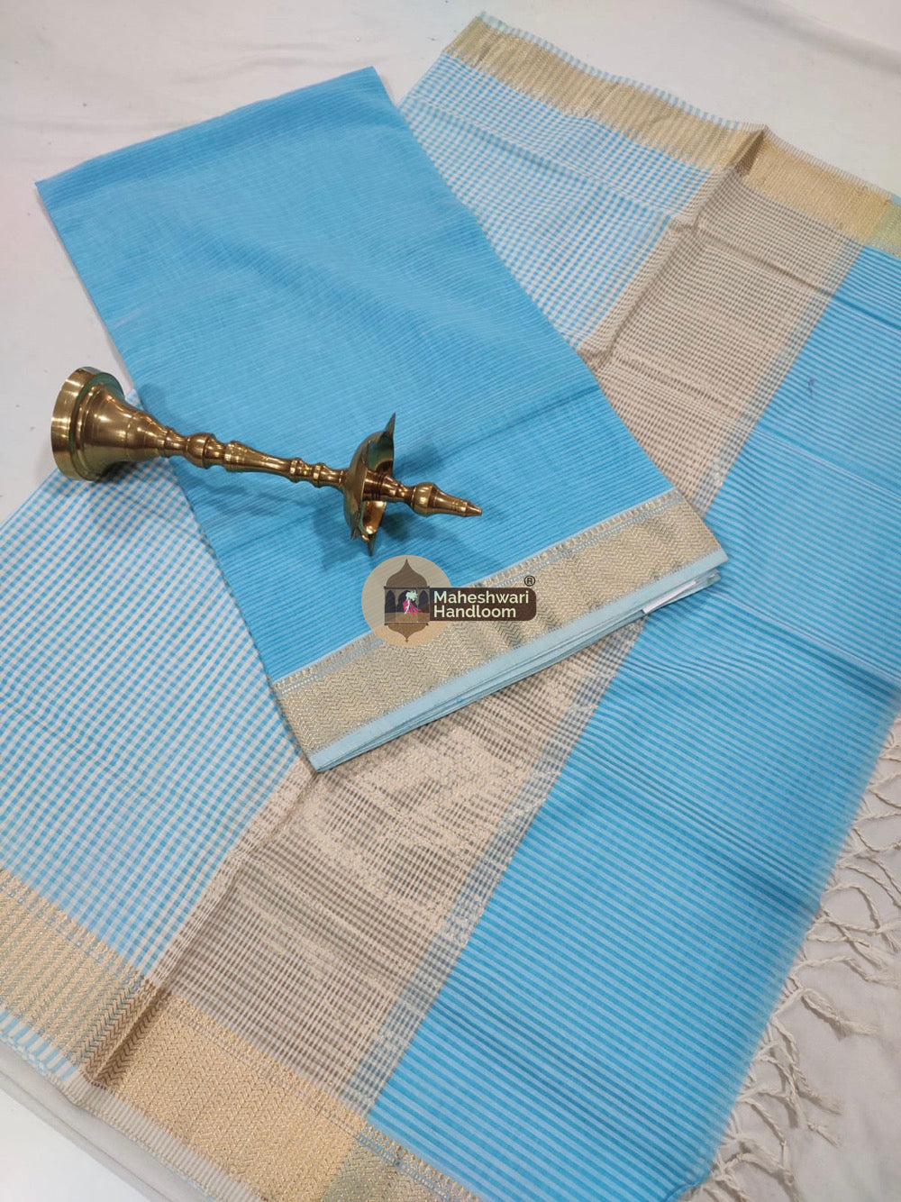 Maheshwari Blue Checks Top Dupatta Suits 