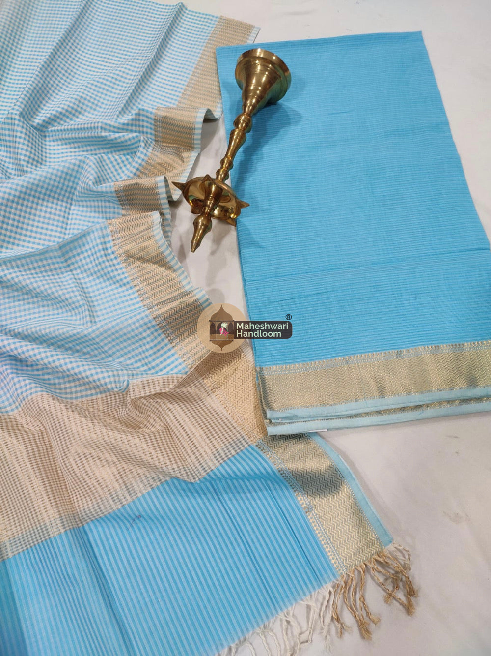 Maheshwari Blue Checks Top Dupatta Suits 