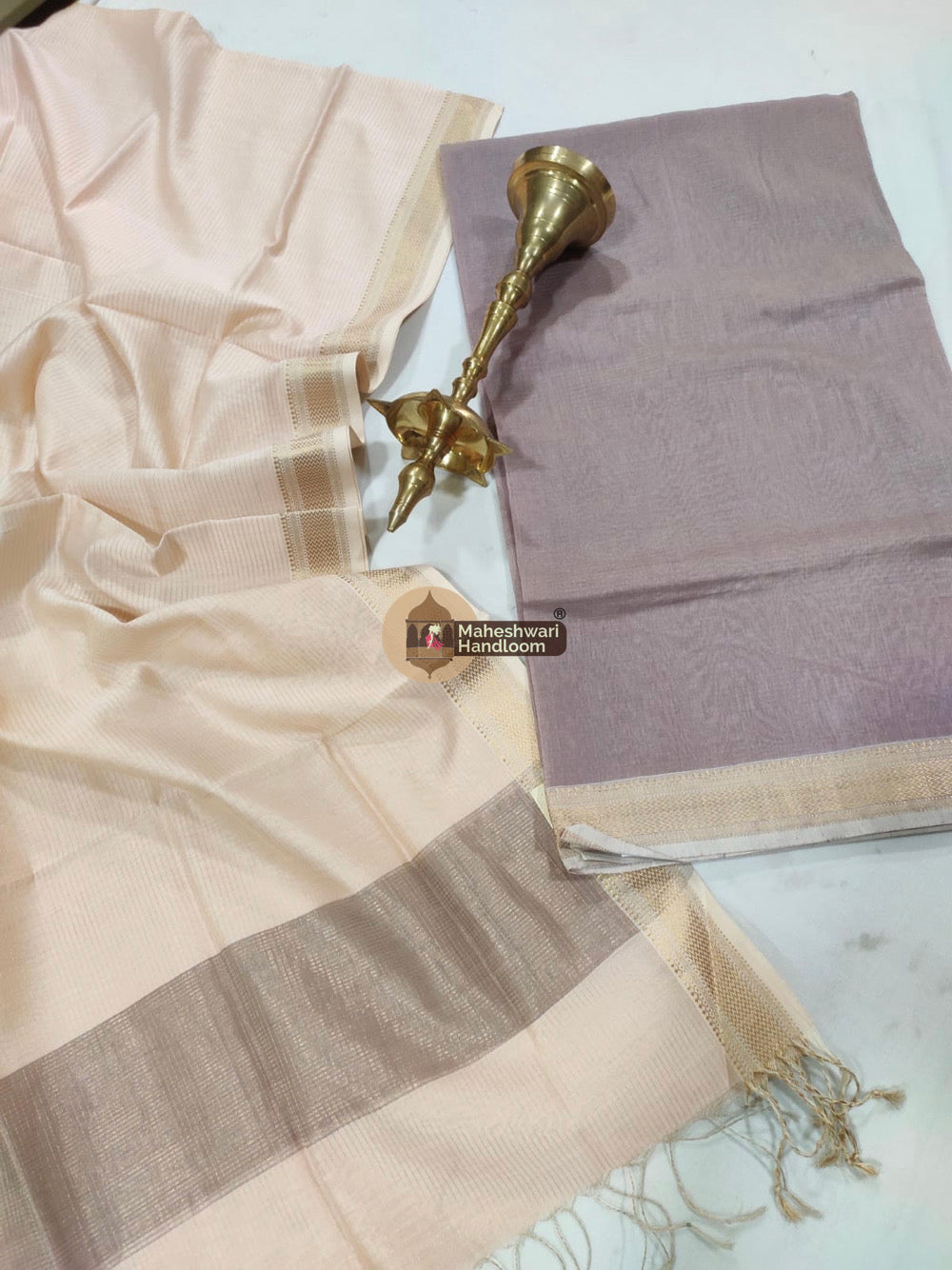 Maheshwari Beige Tissue Top Dupatta Suits 