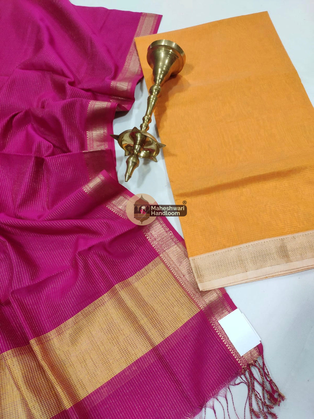 Maheshwari Pink Yellow Tissue Top Dupatta Suits