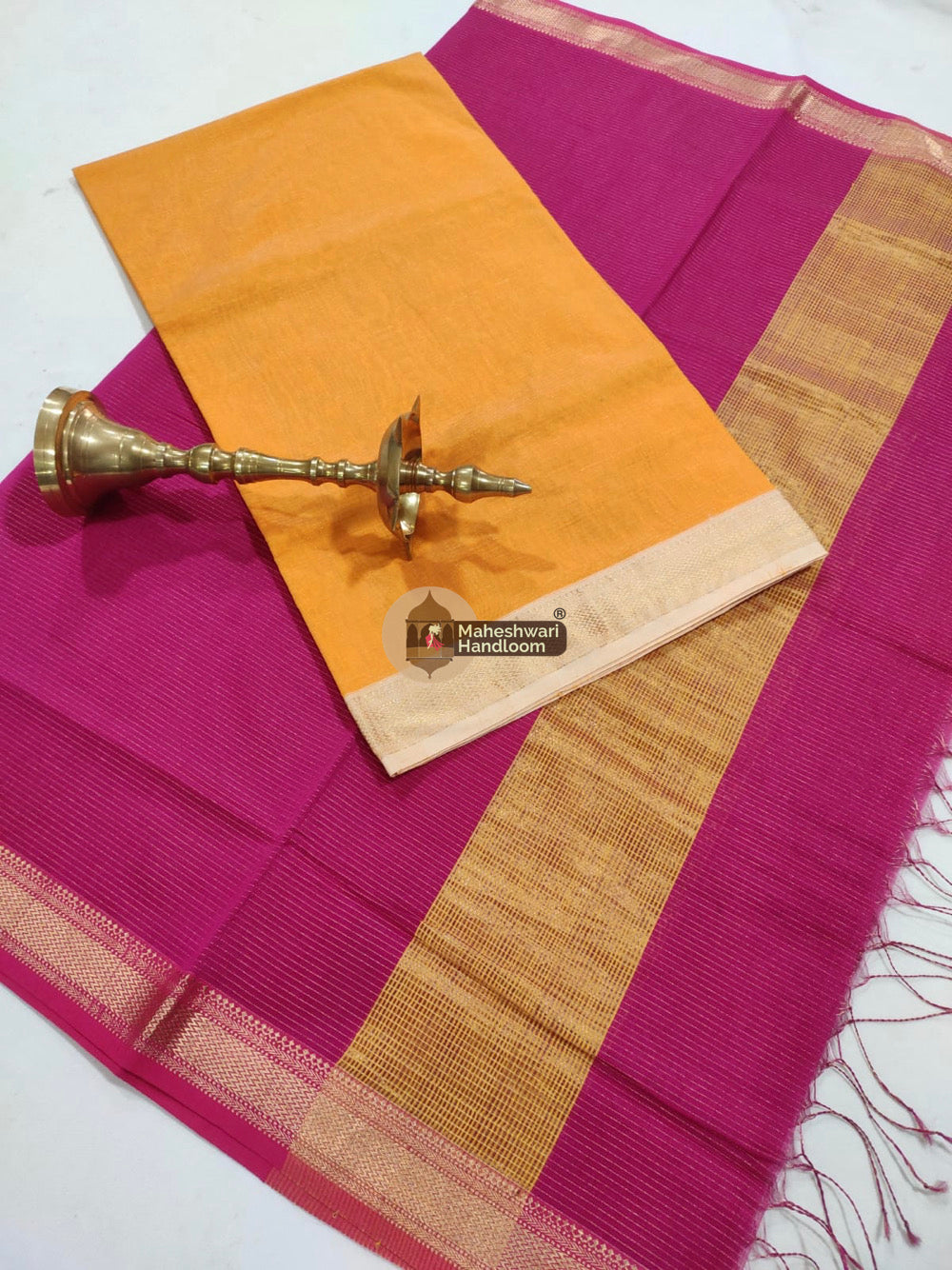 Maheshwari Pink Yellow Tissue Top Dupatta Suits