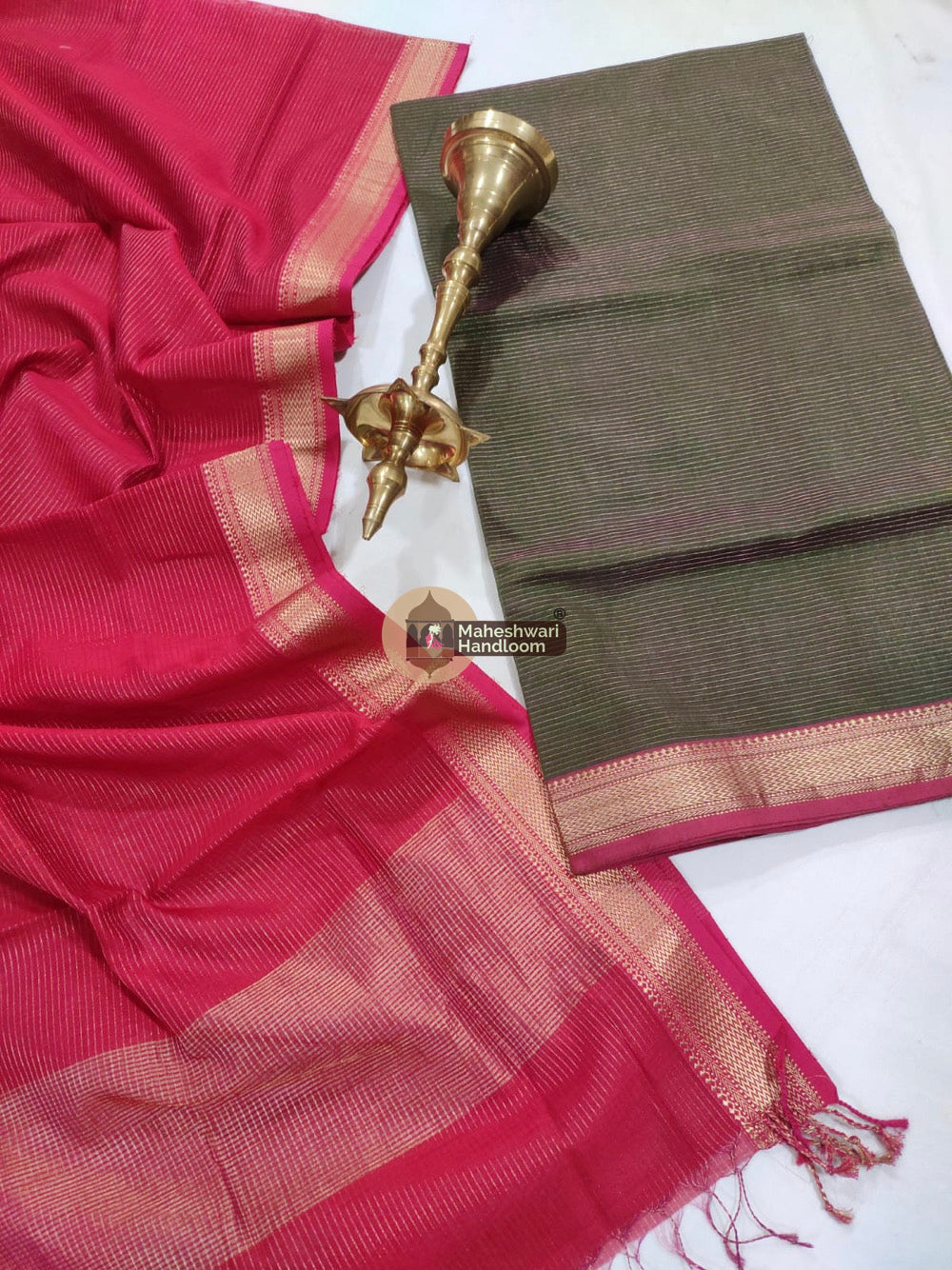 Maheshwari Pink Green Tissue Top Dupatta Suits