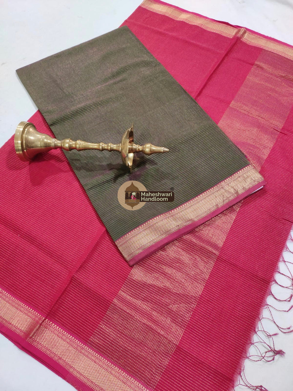 Maheshwari Pink Green Tissue Top Dupatta Suits