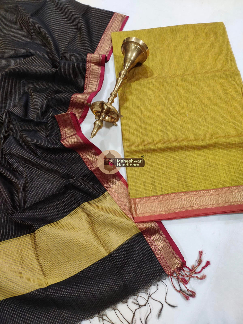 Maheshwari Yellow Black Tissue Top Dupatta Suits