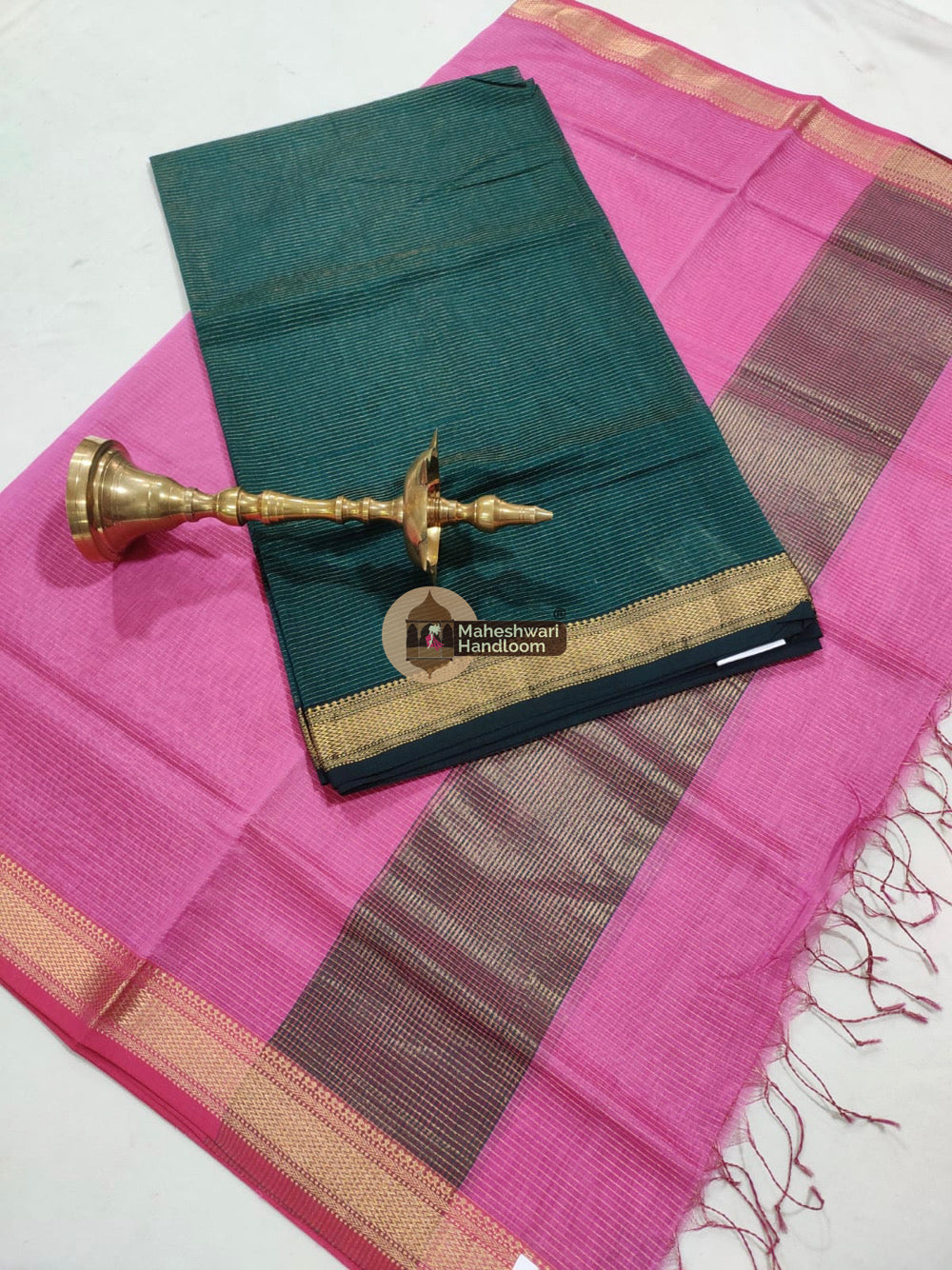 Maheshwari Green Pink Tissue Top Dupatta Suits