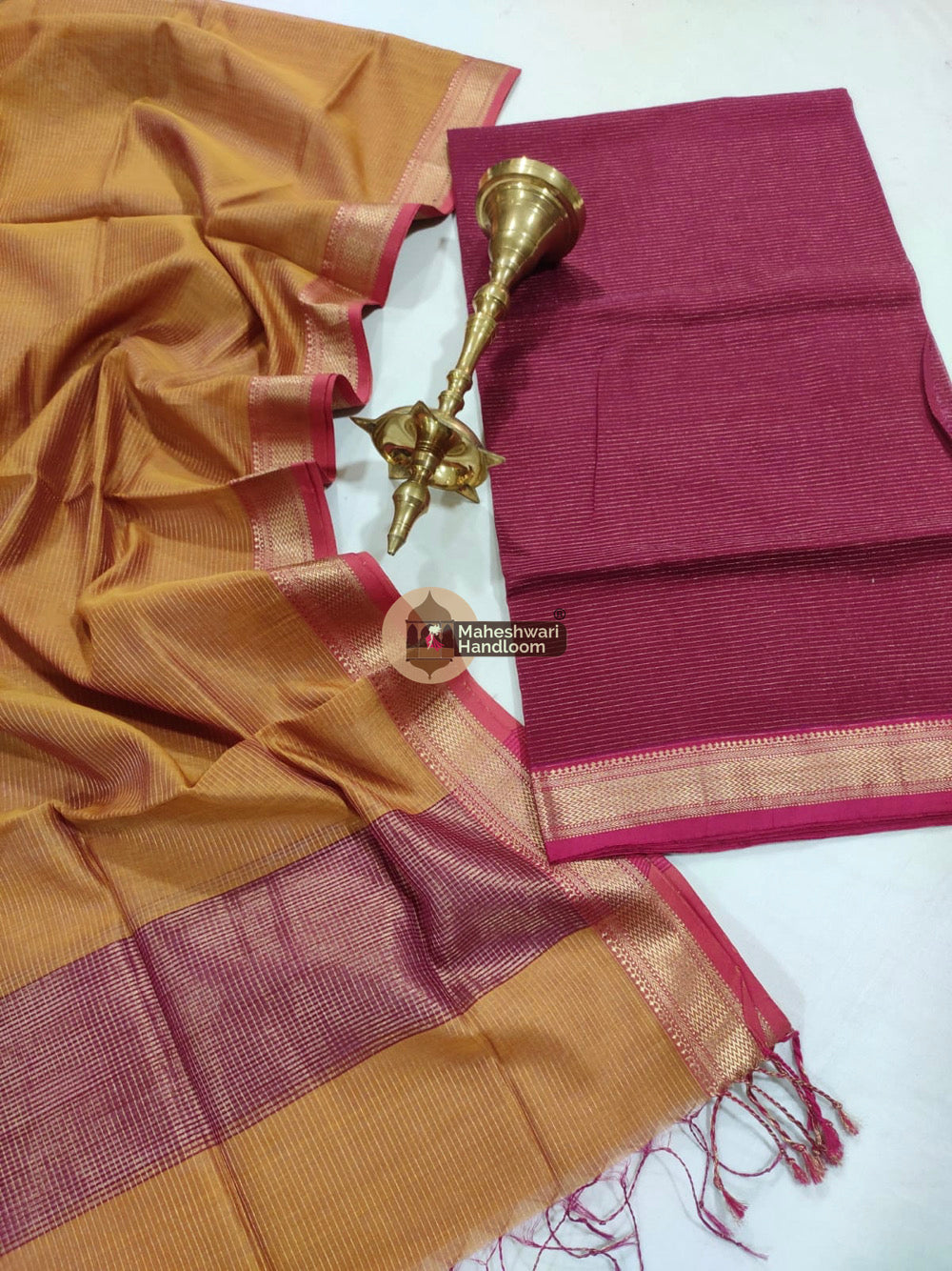 Maheshwari Pink Brown Tissue Top Dupatta Suits