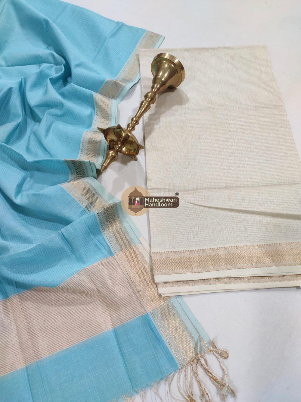 Maheshwari Blue White Tissue Top Dupatta Suits