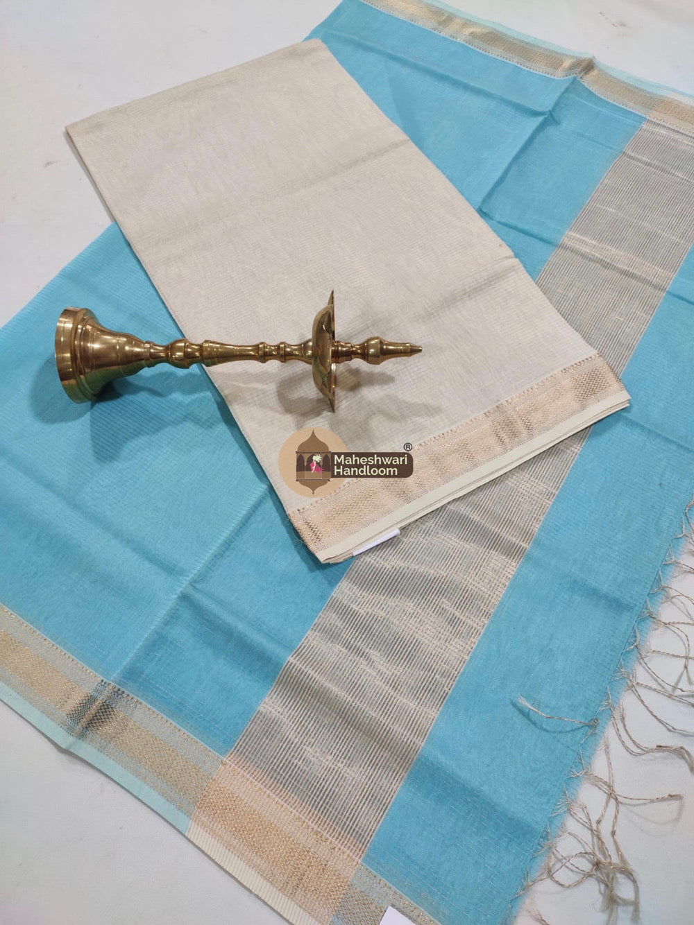 Maheshwari Blue White Tissue Top Dupatta Suits