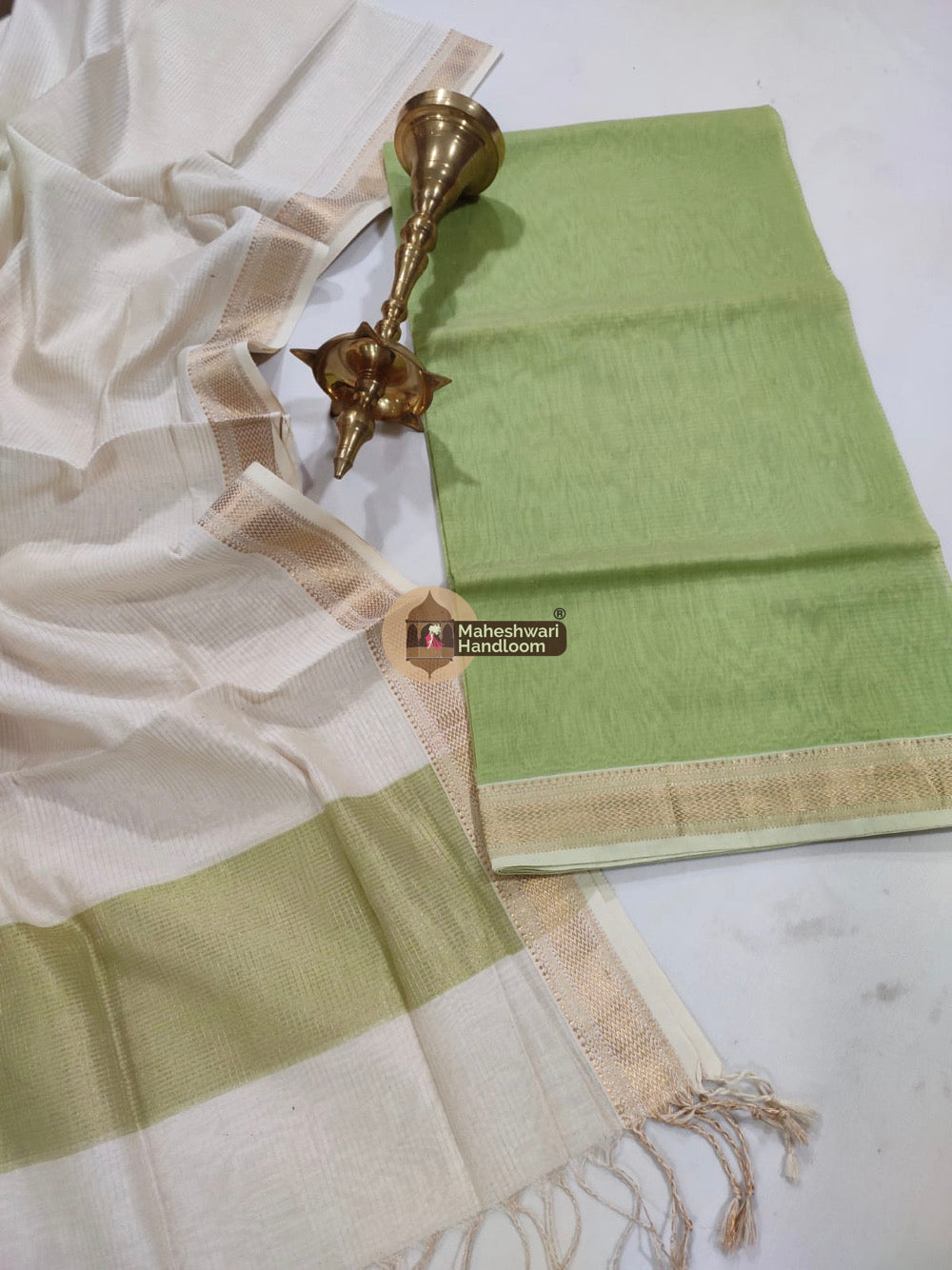 Maheshwari Pista Green Tissue Top Dupatta Suits