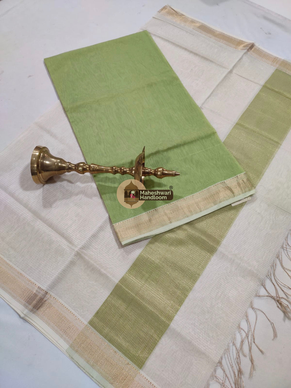 Maheshwari Pista Green Tissue Top Dupatta Suits