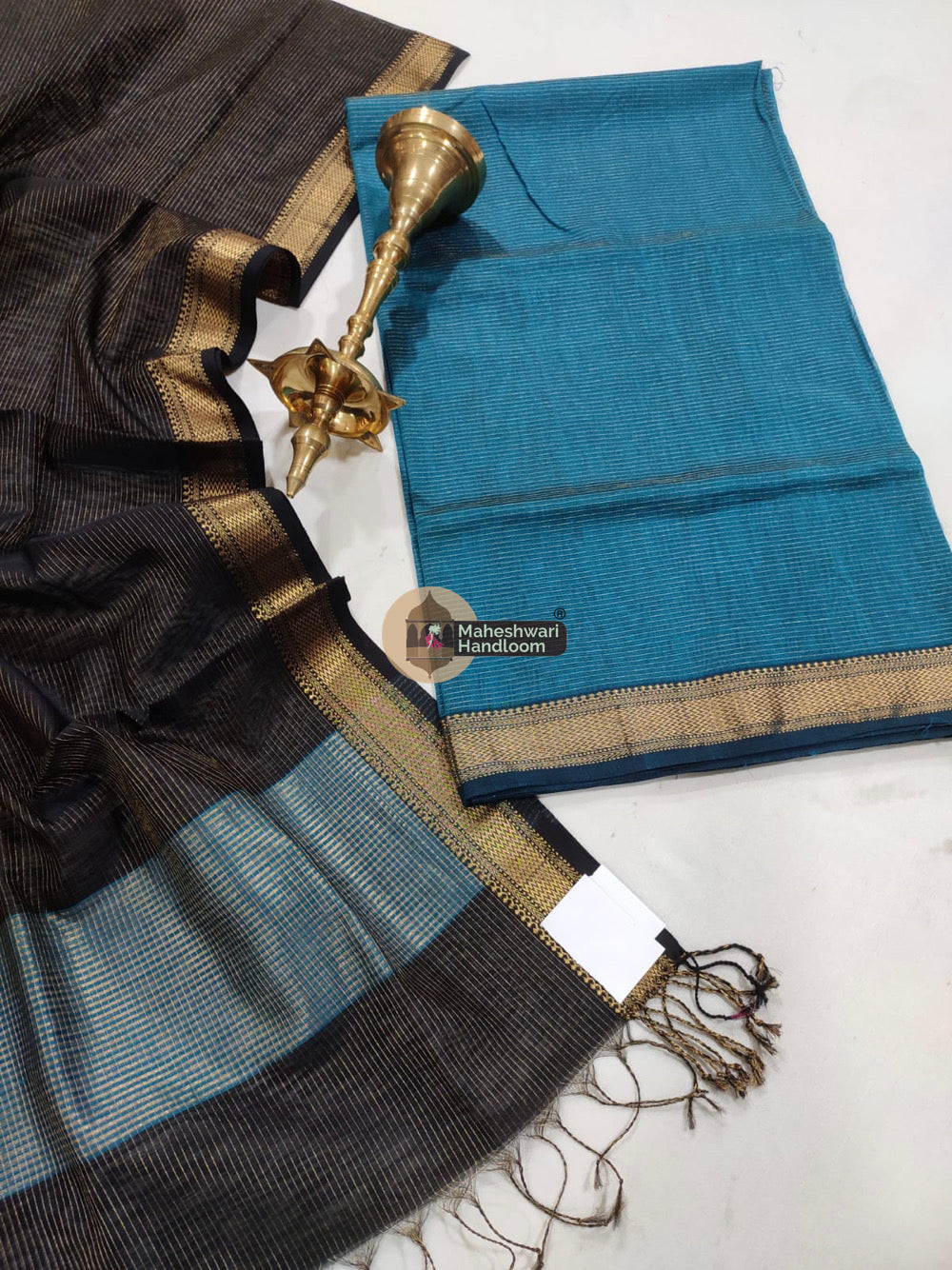 Maheshwari Blue Black Tissue Top Dupatta Suits