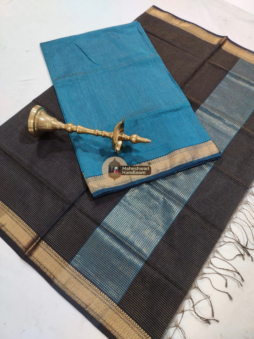 Maheshwari Blue Black Tissue Top Dupatta Suits