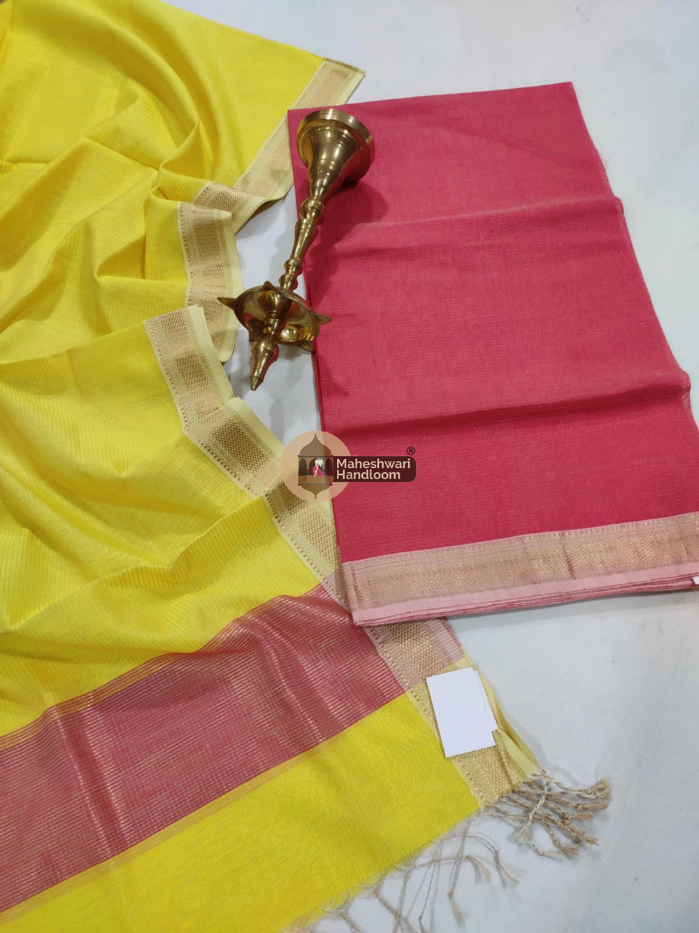 Maheshwari Pink Yellow Tissue Top Dupatta Suits