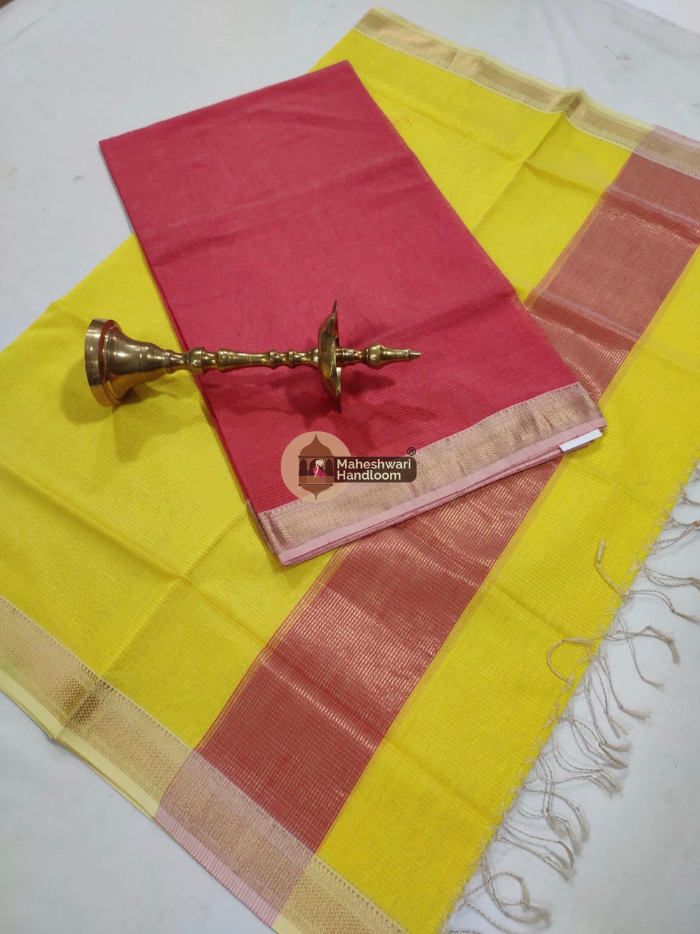 Maheshwari Pink Yellow Tissue Top Dupatta Suits