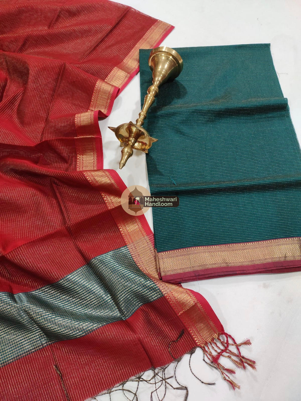Maheshwari Green Red Tissue Top Dupatta Suits