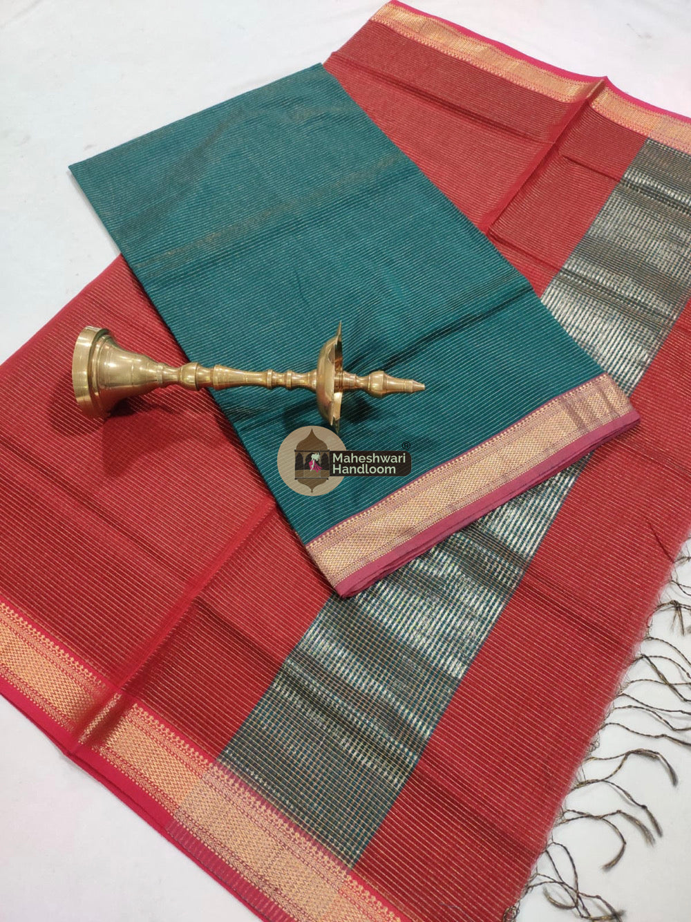 Maheshwari Green Red Tissue Top Dupatta Suits