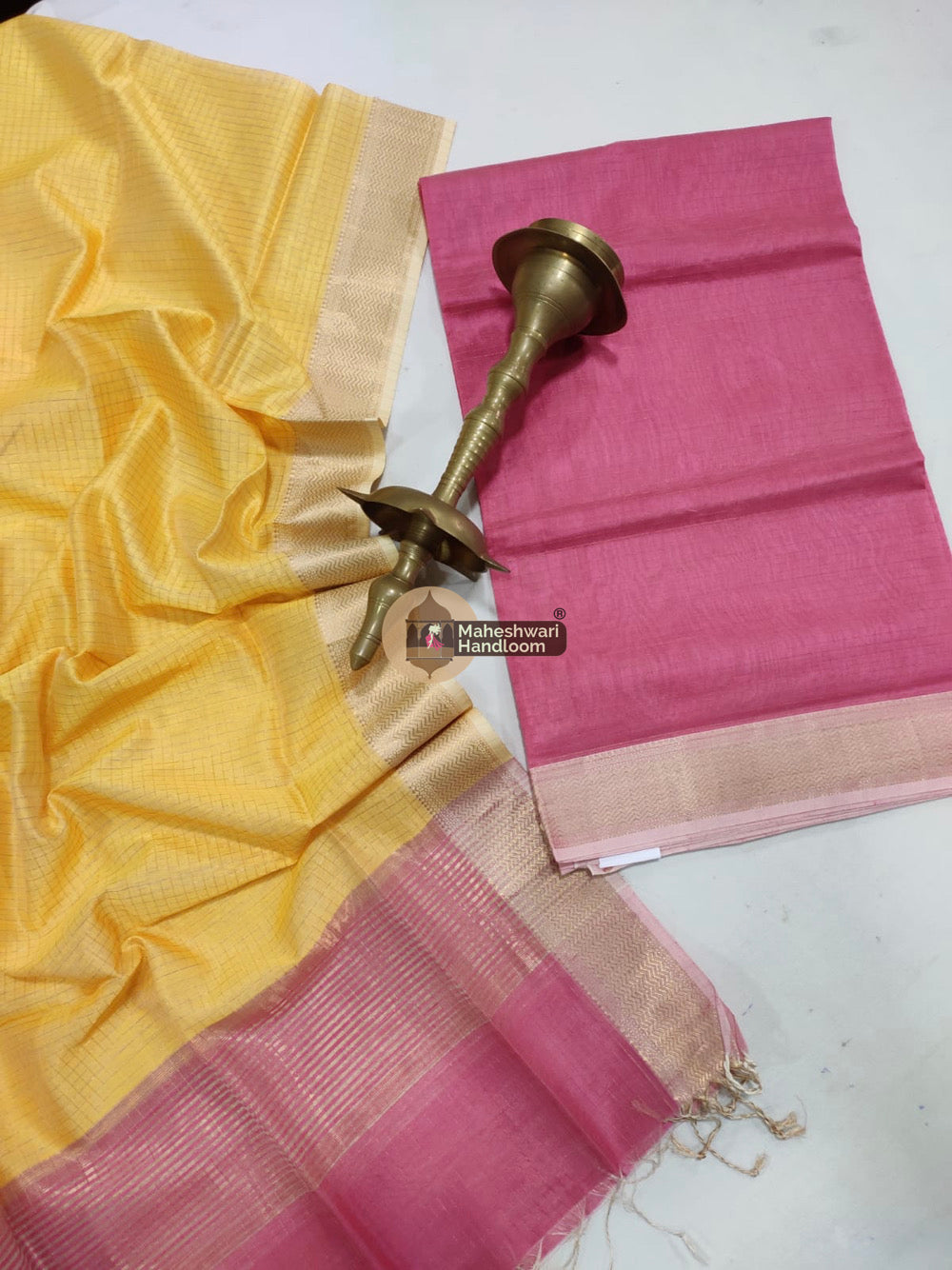 Maheshwari Pink Checks Top Dupatta Suits