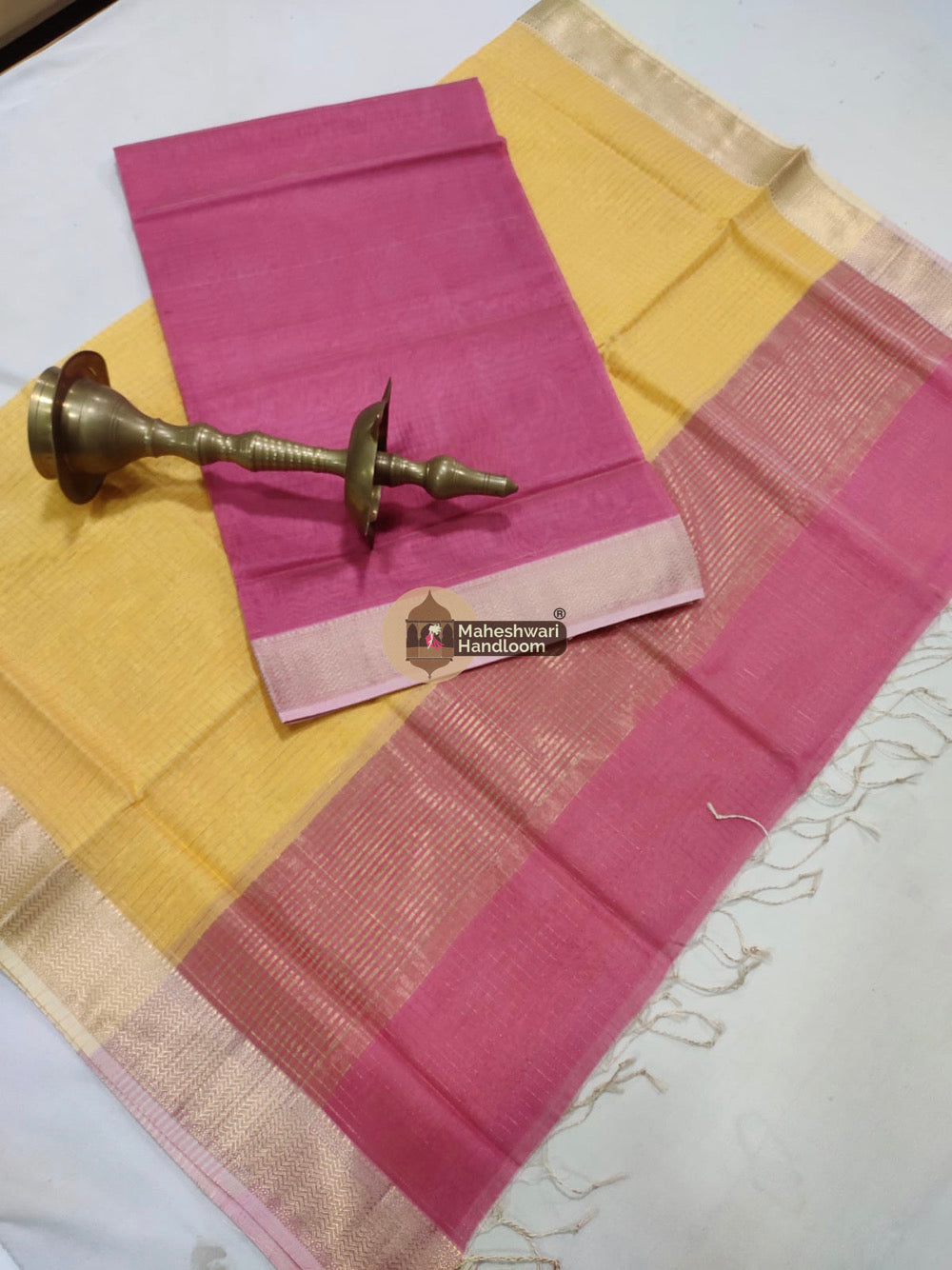 Maheshwari Pink Checks Top Dupatta Suits