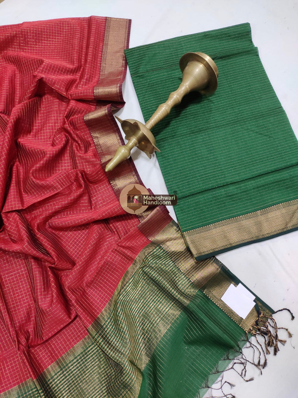 Maheshwari Green Checks Top Dupatta Suits 