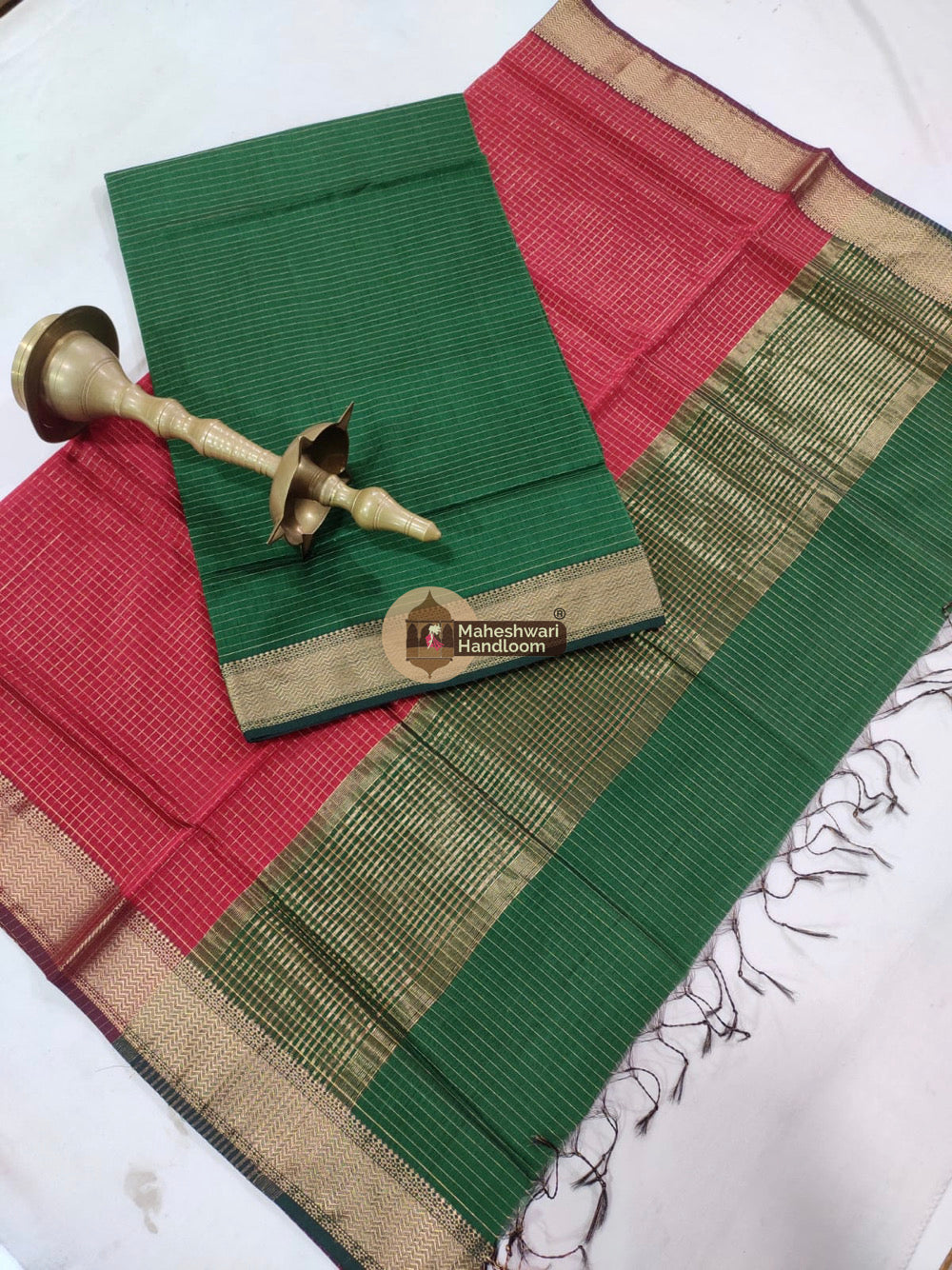 Maheshwari Green Checks Top Dupatta Suits 
