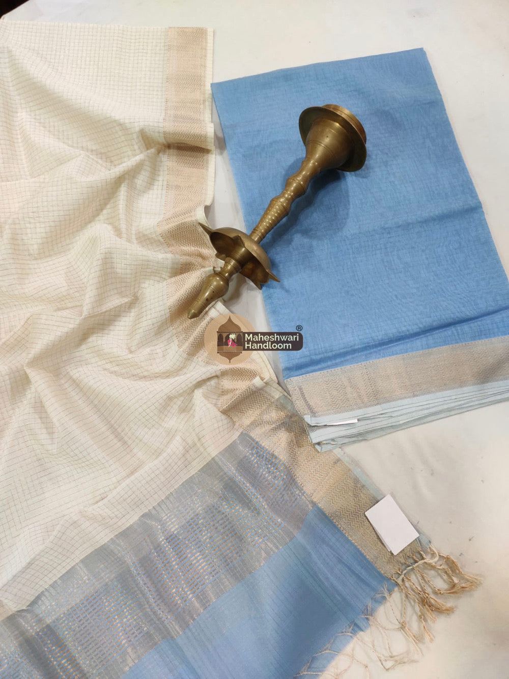 Maheshwari Blue Checks Top Dupatta Suits