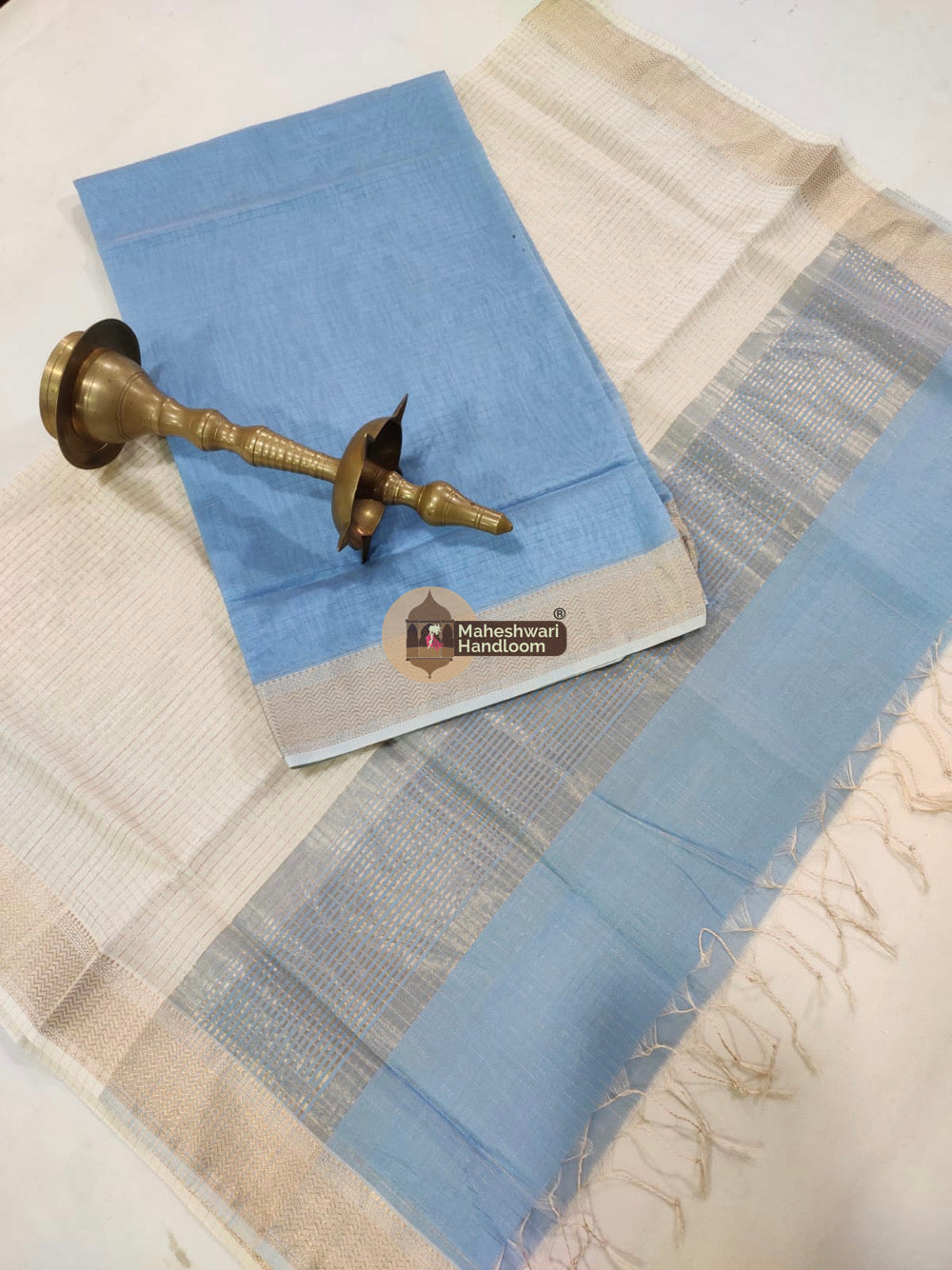 Maheshwari Blue Checks Top Dupatta Suits