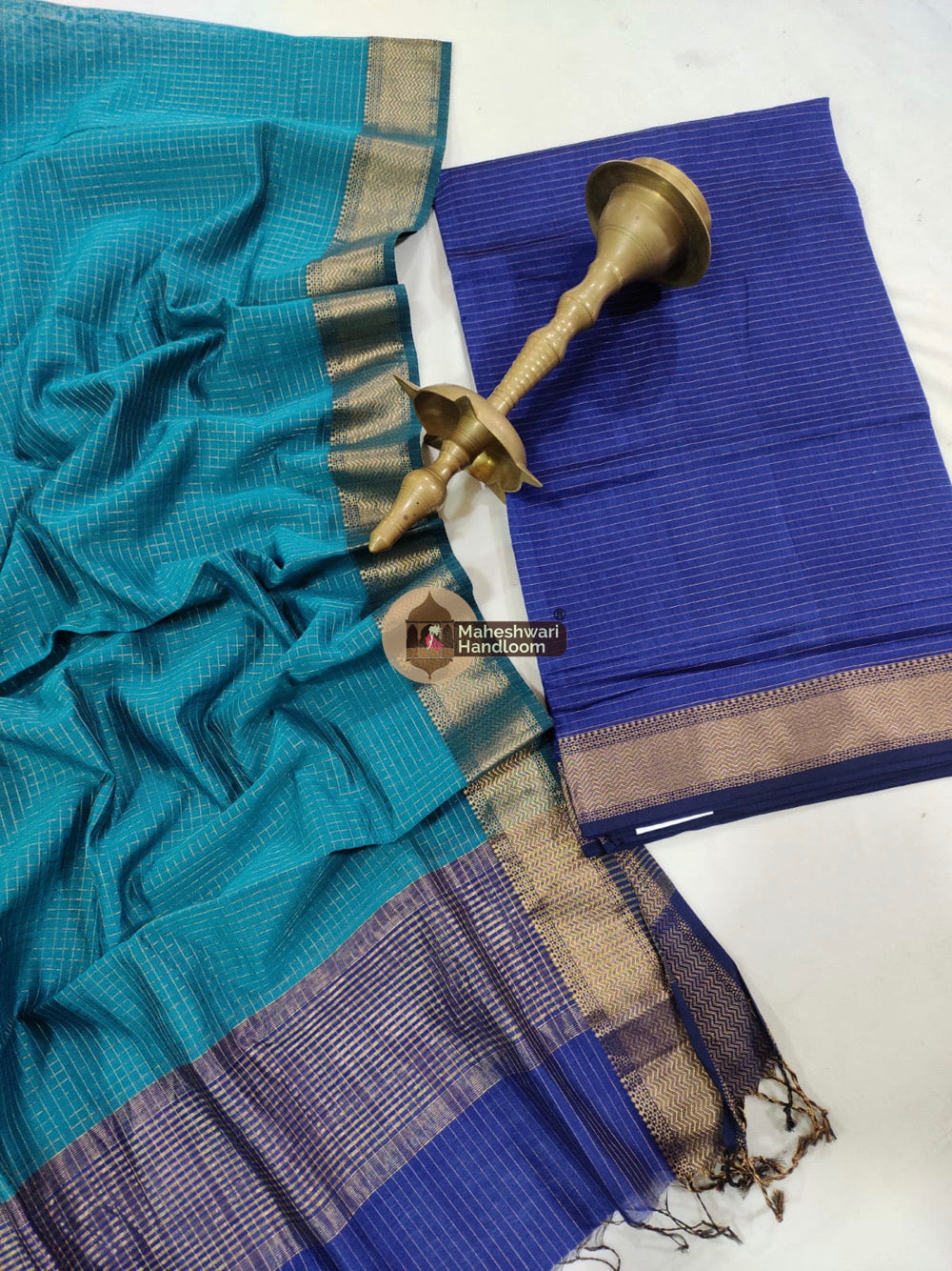 Maheshwari Blue Checks Top Dupatta Suits